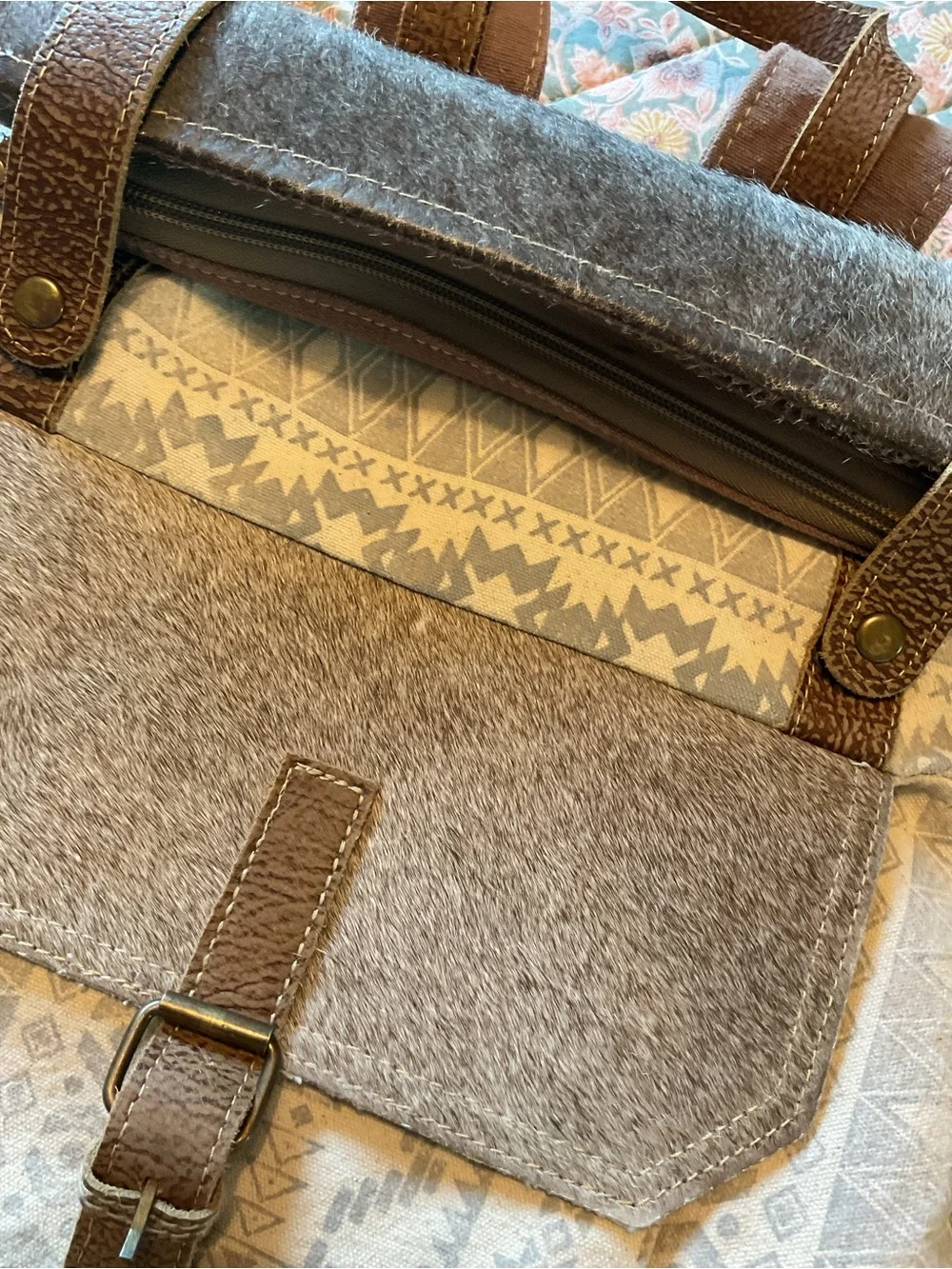 Myra Bag Canvas Cowhair Leather Backpack Boho Southwest